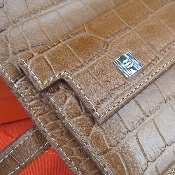 High Quality Hermes Kelly Crocodile Veins Long Clutch Bag Light Coffee H009 Replica - Click Image to Close